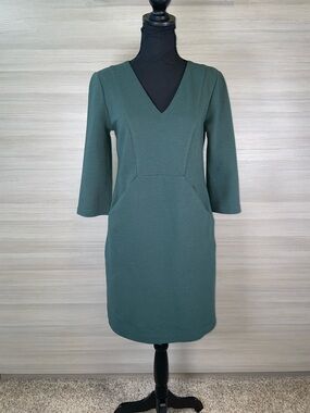Boden Brontë Ottoman V-Neck Slash Pocket Long Sleeve Dress Hunter Green Size 6